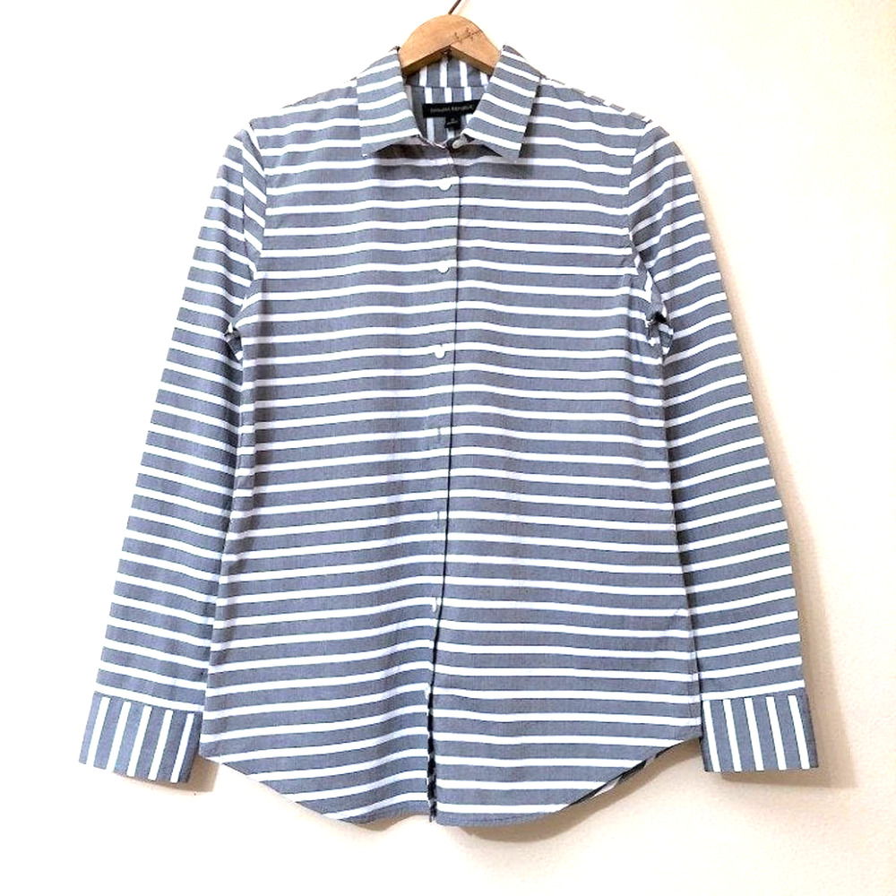 Banana Republic Striped Button Down Top Gray Small